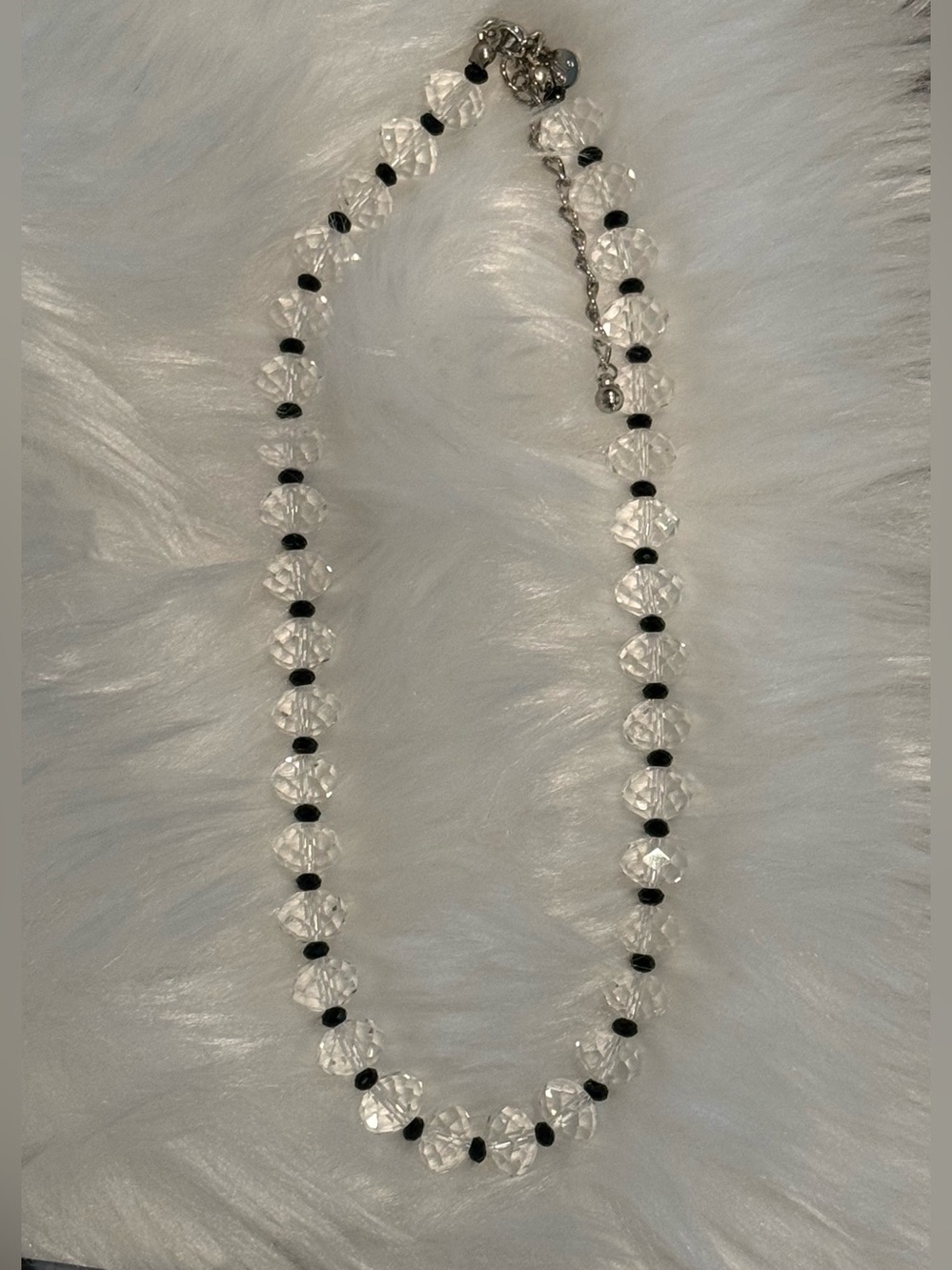 Vintage Signed JJ Jonette Glass Crystal Faceted Bead  Choker Black Spacers